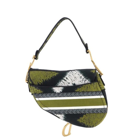 Christian Dior Saddle Bag Tie Dye Embroidered Canvas Medium Green - Picture 3 of 6